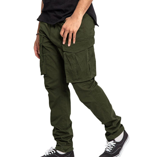 American Drawstring Multi-pocket Straight Pants