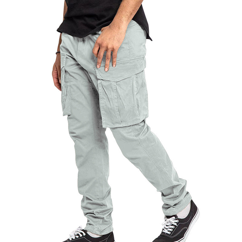 American Drawstring Multi-pocket Straight Pants