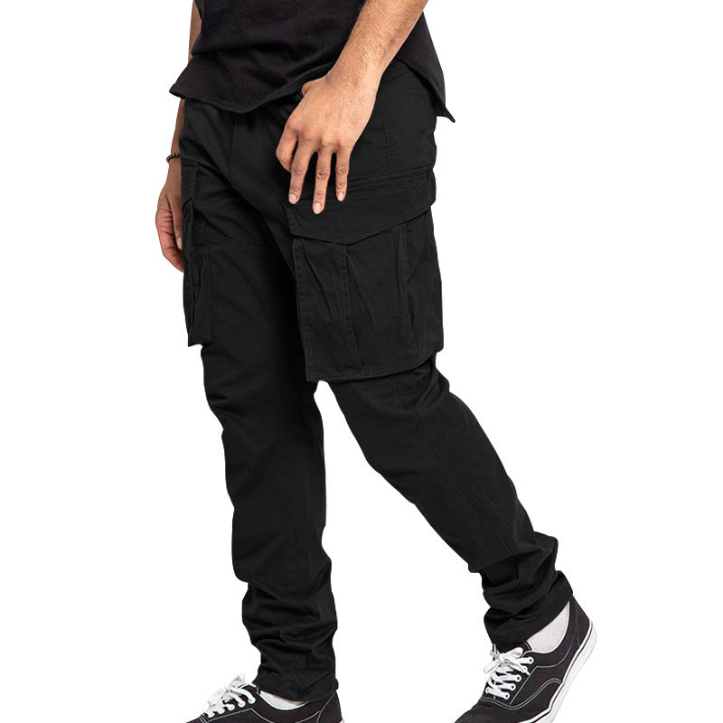 American Drawstring Multi-pocket Straight Pants