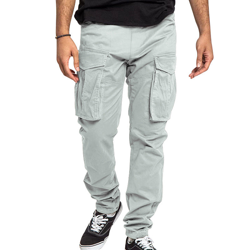 American Drawstring Multi-pocket Straight Pants