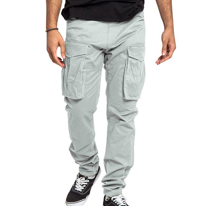 American Drawstring Multi-pocket Straight Pants