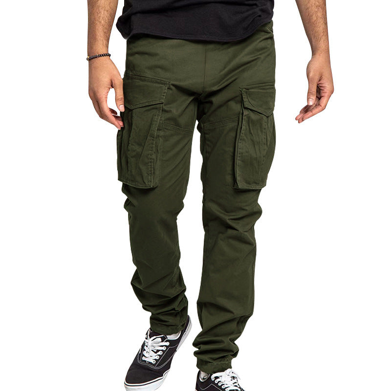 American Drawstring Multi-pocket Straight Pants