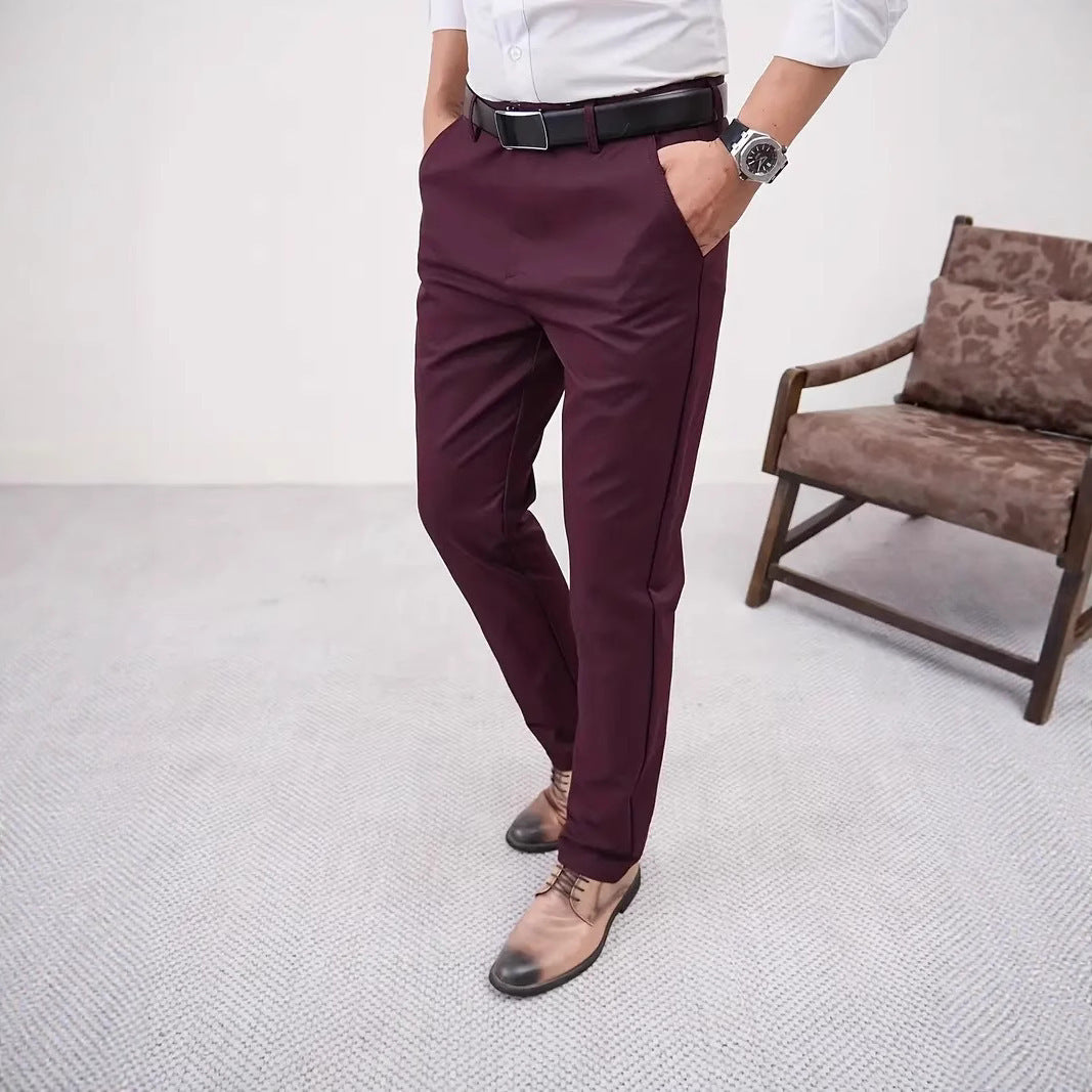 Men's Slim Fit Business Pure Color Casual Trousers