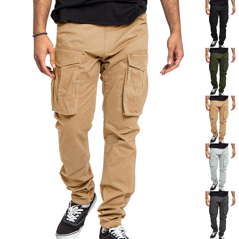 American Drawstring Multi-pocket Straight Pants