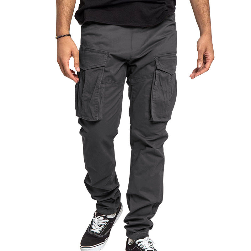 American Drawstring Multi-pocket Straight Pants
