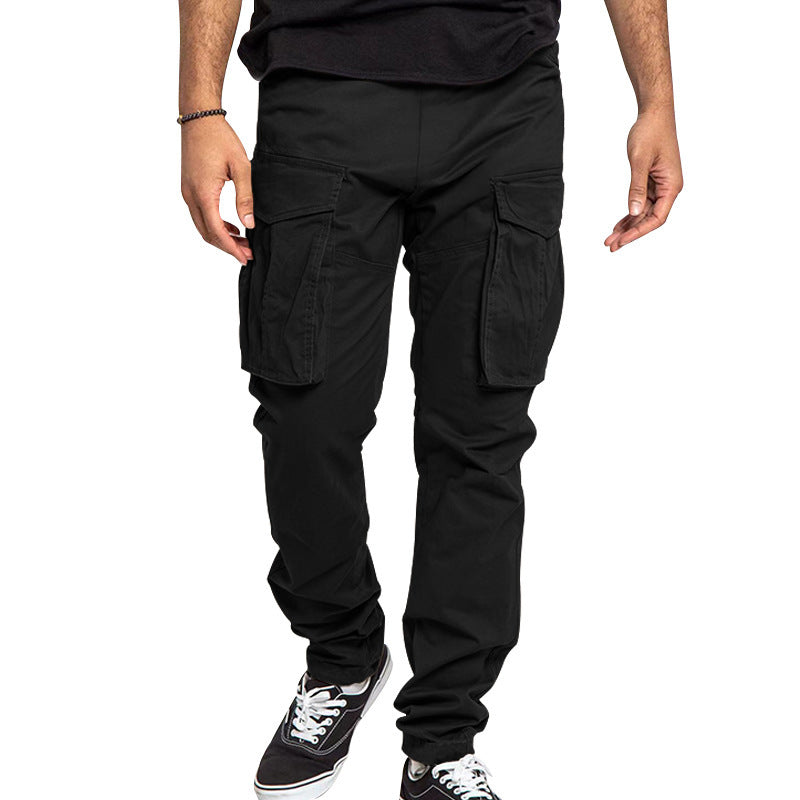 American Drawstring Multi-pocket Straight Pants