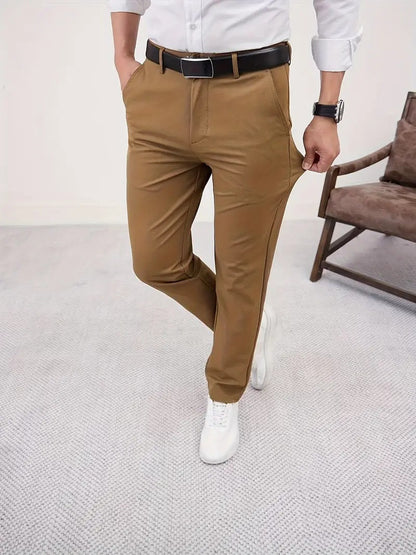 Men's Slim Fit Business Pure Color Casual Trousers
