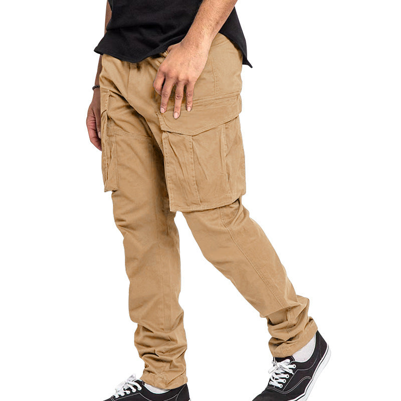 American Drawstring Multi-pocket Straight Pants